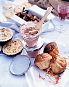 Close-up of liver pate, brioche and home made quiche for picnic