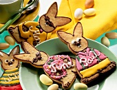 Easter decoration with colorful bunny shaped short crust place cards
