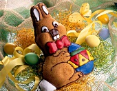 Sandkuchenteig baked Easter bunny decorated with small colourful Easter eggs