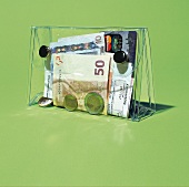 Plastikgeldbeutel, Geld, Kreditkarte Kontoauszug, gläsernes Konto