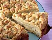 Close-up of crumb cake with almond streusel