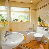 View of bathroom with tiles in natural stones