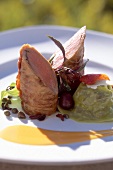 Close-up of rack of lamb on plate