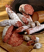 Close-up of different types of salami