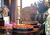 Fresh fruit pies on the counter of Ferme-Auberge Irrkrut, France