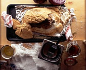 Bread stuffed with roasted challan duck and salt crust