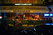 Seafood restaurant at night in Marseille, France