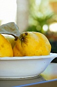 Close-up of juicy quince in bowl