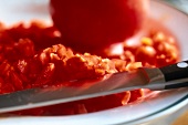 Close-up of freshly chopped tomatoes