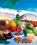 Various Spanish specialties on table at beach