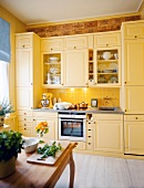 Kitchen fitted with yellow furniture