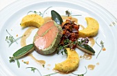 Close-up of saddle of lamb with herb crust