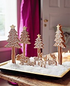 Gingerbread in pine tree and reindeer shapes