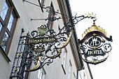 Close-up of Hotel Burger-Palais signboard in Ansbach, Germany