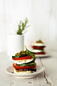 Vegetable turrets with rosemary on small plate