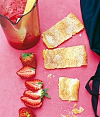 Puff pastry slices and chopped strawberries