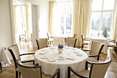 Interior of restaurant with laid tables in Germany