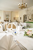 Interior of restaurant with laid tables in Germany