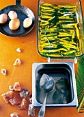 Various ingredients for preparing anchovy dish