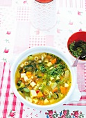 Minestrone soup served in bowl