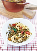 Lentils and spaetzle on plate