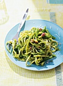 Bavette with beans and pistachio pesto served on plate