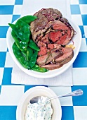 Lamb cooked with garlic sauce and beans