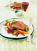 Beef with peppers and balsamic vinegar in bowl