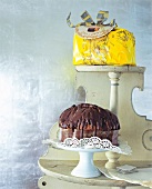 Italian cakes made of Panettone on cake stand