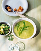 Green gazpacho with avocado and coriander in bowl