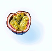 Close-up of half passion fruit on white background