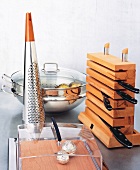 Parmesan grater, knife block and plastic cover