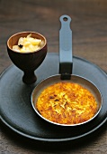 Rosti with apple compote on serving dish