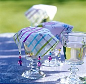 Schutzdeckchen gegen Insekten im Trinkglas, Picknick