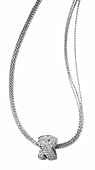 Necklace with cross made of white gold and pave diamonds on white background