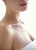 Close-up of cleavage of woman with fair skin