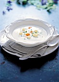 Frozen cauliflower soup in bowl