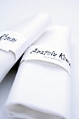 Close-up of white napkins of Anatoly Komm restaurant in Moscow, Russia