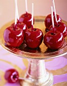 Red toffee apples (close-up)