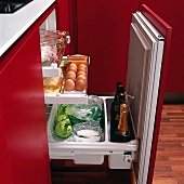 Küche: eingebauter Kühlschrank mit mehreren ausziehbaren Elementen