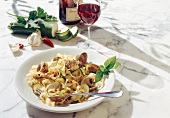 Tagliatelle with clams on plate