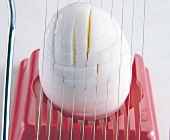 Close-up of egg sliced with an egg slicer
