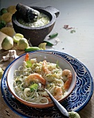 Fideos with salsa verde in bowl