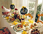 Laid table with Easter food and decoration