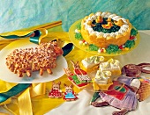 Yeast cake, Easter cake, biscuit slices, Easter bunnies with frosting