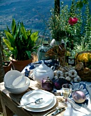 Place setting on table decorated outdoors