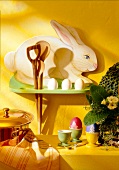 Pine wood rabbit on shelf board - Easter decorations