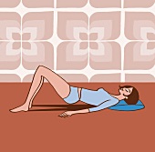 Illustration: Frau liegt auf einem Ballkissen und hebt das Becken