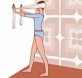 Illustration: Frau mit einem Band um den Kopf steht an der Wand