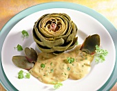 Artichokes with French dressing on plate